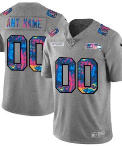Custom Seattle Seahawks Multi-color 2020 Football Crucial Catch Vapor Untouchable Limited Jersey Greyheather