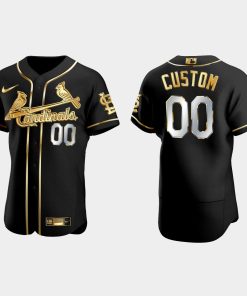 Custom St Louis Cardinals Gold Edition Flex Base Jersey Black
