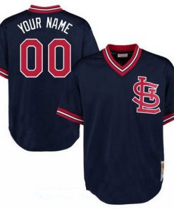 Custom St Louis Cardinals Navy Blue Mesh Batting Practice Throwback Cooperstown Collection Baseball Jersey