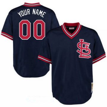 Custom St Louis Cardinals Navy Blue Mesh Batting Practice Throwback Cooperstown Collection Baseball Jersey