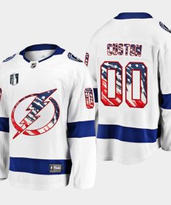 Custom Tampa Bay Lightning 4th Of July 2022 White Jersey Stars Stripes Flag