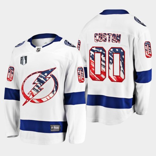 Custom Tampa Bay Lightning 4th Of July 2022 White Jersey Stars Stripes Flag