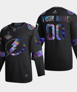 Custom Tampa Bay Lightning Iridescent Holographic Black Jersey