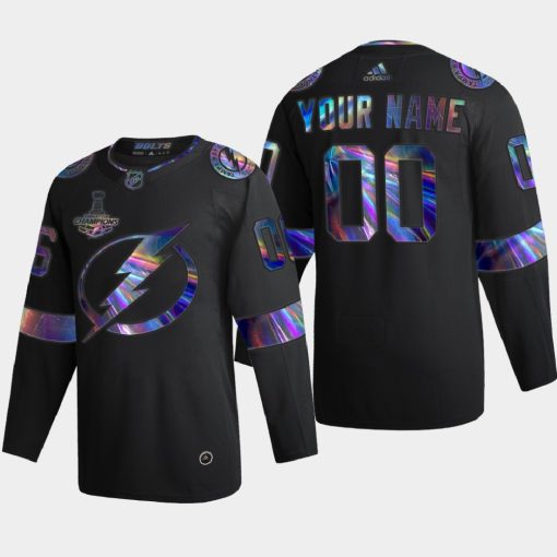 Custom Tampa Bay Lightning Iridescent Holographic Black Jersey