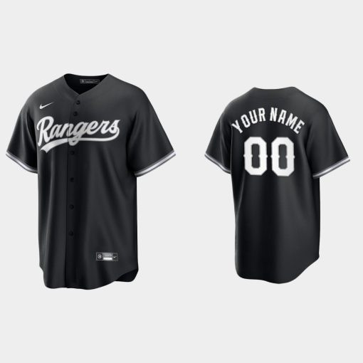 Custom Texas Rangers 2021 All Black Fashion Cool Base Jersey Black White