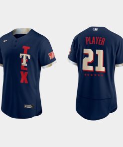 Custom Texas Rangers 2021 All-star Game Flex Base Jersey Navy
