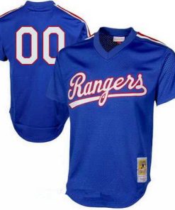 Custom Texas Rangers Royal Blue Mesh Batting Practice Throwback Cooperstown Collection Baseball Jersey