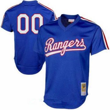 Custom Texas Rangers Royal Blue Mesh Batting Practice Throwback Cooperstown Collection Baseball Jersey