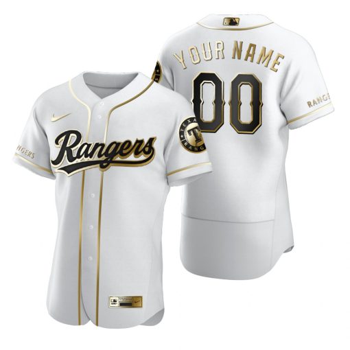 Custom Texas Rangers White Flex Base Golden Edition Jersey