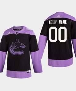 Custom Vancouver Canucks 2020 Hockey Fights Cancer Practice Black Jersey