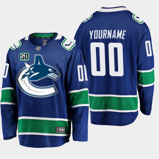 Custom Vancouver Canucks Blue 50th Anniversary Home Player Jersey