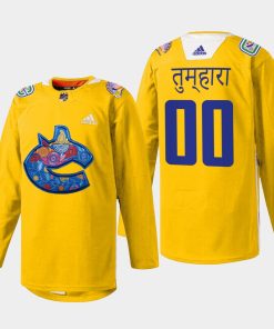 Custom Vancouver Canucks Diwali Night 2022 Yellow Jersey Warmup