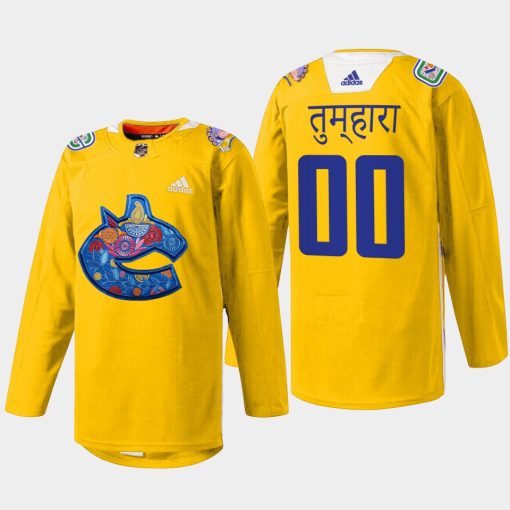 Custom Vancouver Canucks Diwali Night 2022 Yellow Jersey Warmup