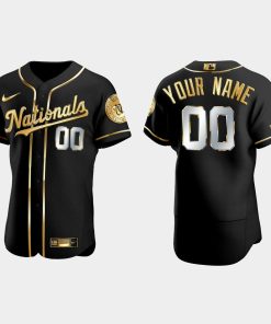 Custom Washington Nationals Gold Edition Flex Base Jersey Black