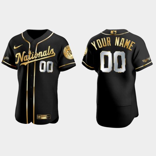 Custom Washington Nationals Gold Edition Flex Base Jersey Black