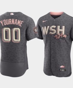 Custom Washington Nationals 2022 Gray City Connect Cherry Blossom Flex Base Stitched Baseball Jersey