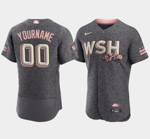 Custom Washington Nationals 2022 Gray City Connect Cherry Blossom Flex Base Stitched Baseball Jersey