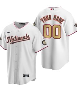Custom Washington Nationals White Gold 2019 World Series Champions Cool Base Jersey