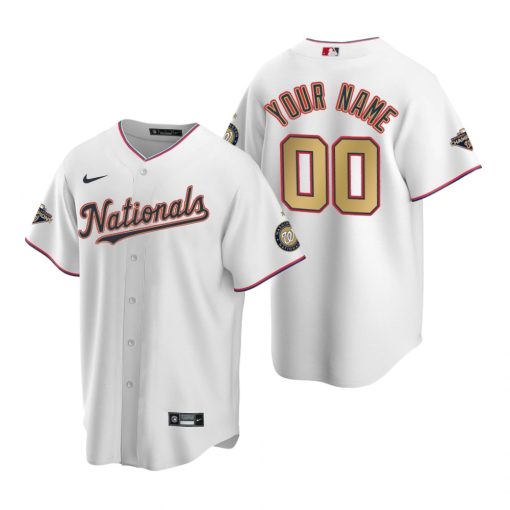 Custom Washington Nationals White Gold 2019 World Series Champions Cool Base Jersey