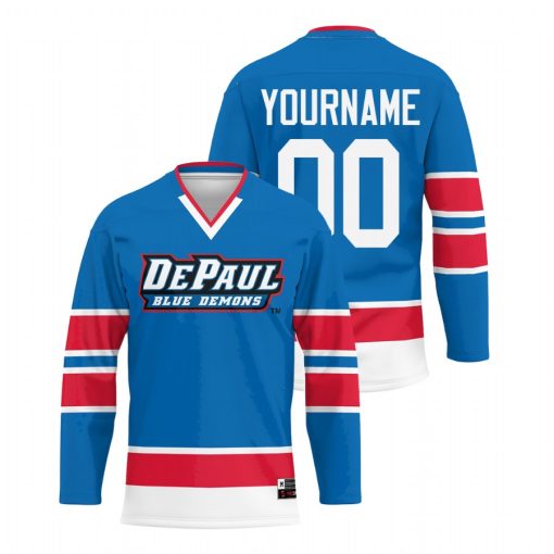 Custom Depaul Blue Demons Royal College Hockey Jersey