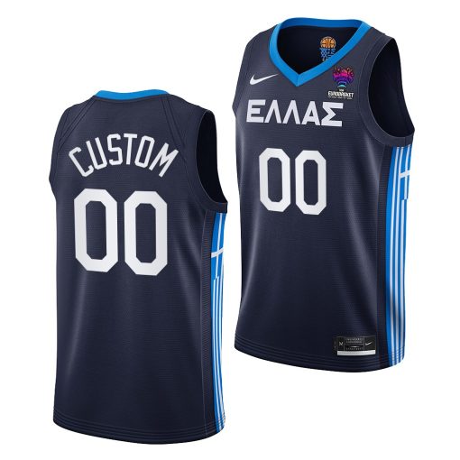 Custom Greece Eurobasket 2022 Navy Jersey Away