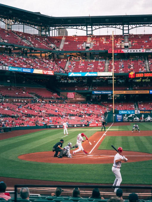 Baseball stadium and field during a game