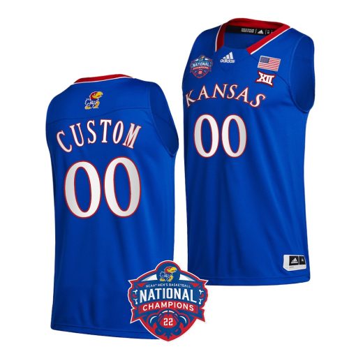 Custom Kansas Jayhawks 2022 NCAA National Champions Royal Official Logo Jersey