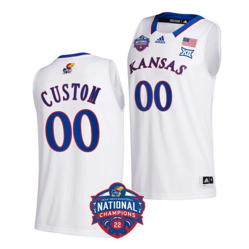 Custom Kansas Jayhawks 2022 NCAA National Champions White Official Logo Jersey