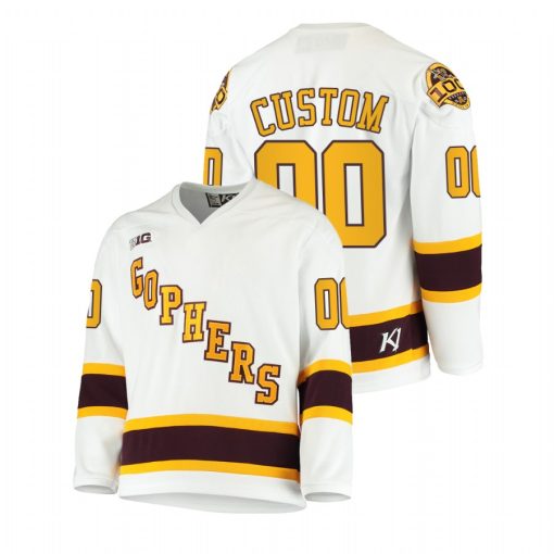 Custom Minnesota Golden Gophers White 100th Season College Hockey Jersey