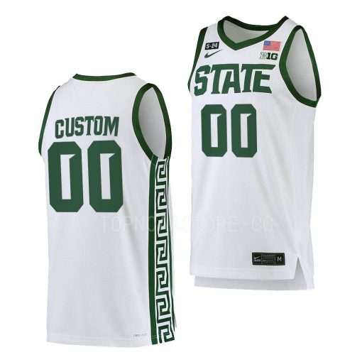 Custom Michigan State Spartans White 524 Honor Patch Jersey 2022-23 College Basketball