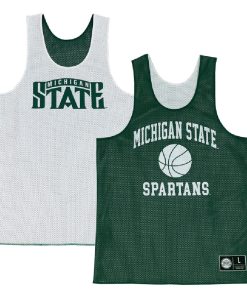 Custom Michigan State Spartans Retro Reversible Mesh White Green Practice Jersey