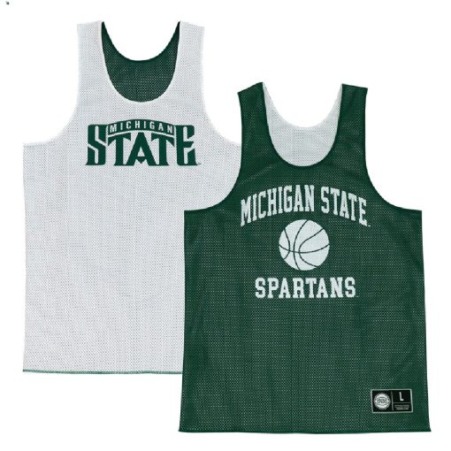 Custom Michigan State Spartans Retro Reversible Mesh White Green Practice Jersey