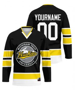 Custom Michigan Tech Huskies Black College Hockey Jersey