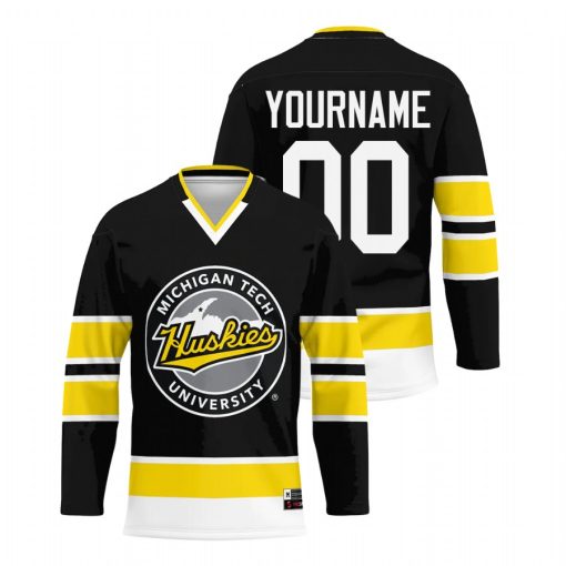 Custom Michigan Tech Huskies Black College Hockey Jersey