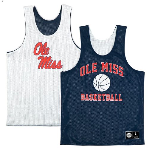 Custom Ole Miss Rebels Retro Reversible Mesh White Navy Practice Jersey