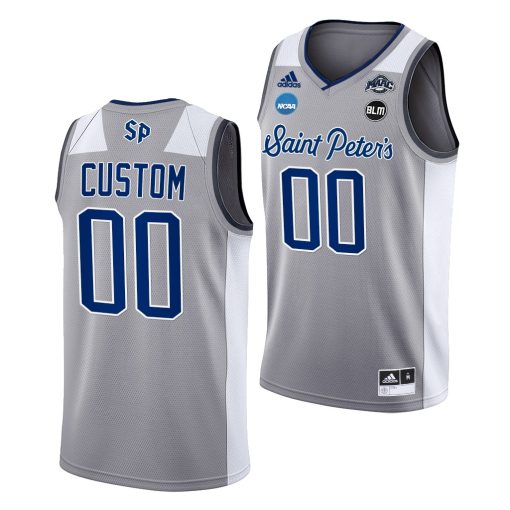 Custom Saint Peter's Peacocks 2022 NCAA March Madness Uniform Grey Sweet 16 Jersey