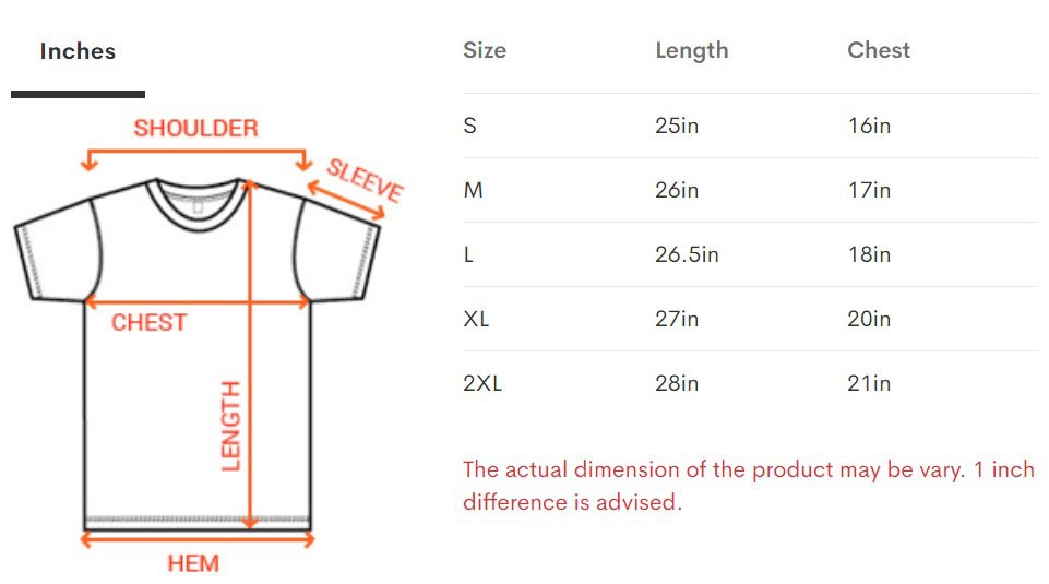 Ladies Tee size chart