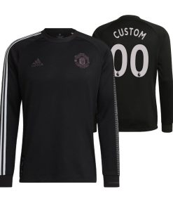 Custom Manchester United Black Team Logo Long Sleeve Jersey