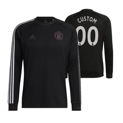 Custom Manchester United Black Team Logo Long Sleeve Jersey