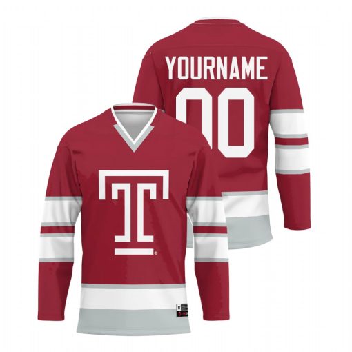 Custom Temple Owls Cherry College Hockey Jersey