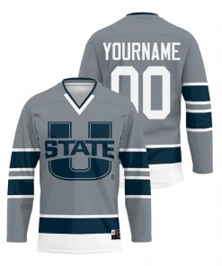 Custom Utah State Aggies Gray College Hockey Jersey