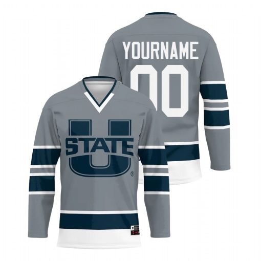 Custom Utah State Aggies Gray College Hockey Jersey