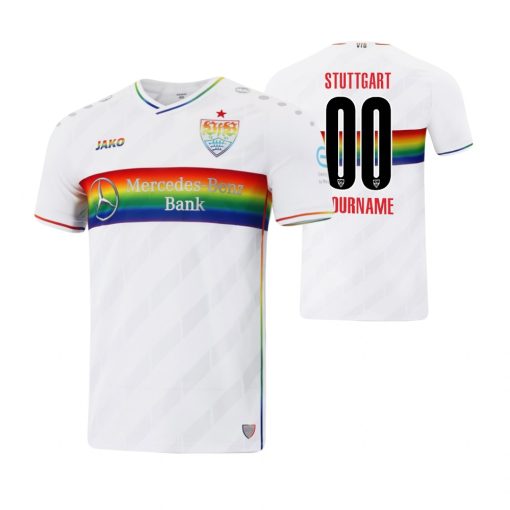 Custom VfB Stuttgart 2021-22 Rainbow limited Official Jersey White