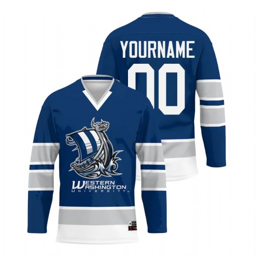 Custom Western Washington Vikings Navy College Hockey Jersey