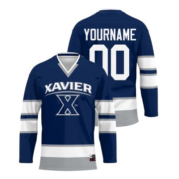 Custom Xavier Musketeers Navy College Hockey Jersey